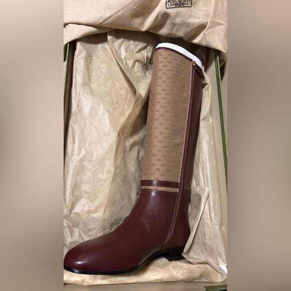 Auth. Gucci Quintin leather and Xanvas Gg boots size 38 - Picture 1 of 3